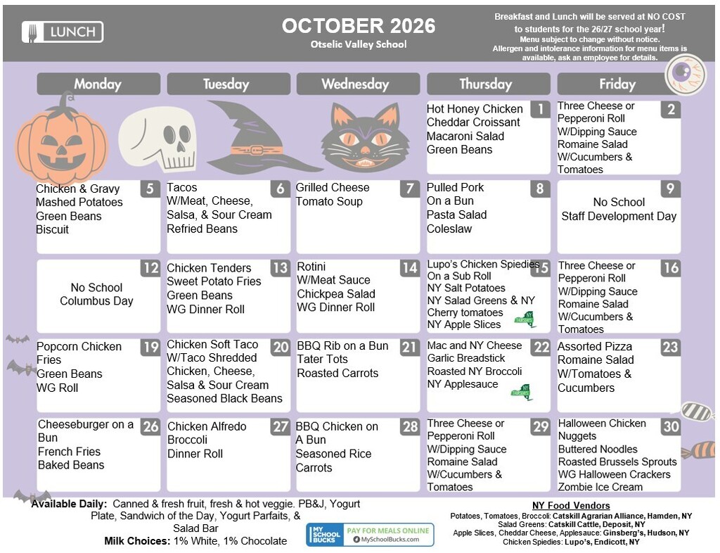 October Lunch Menu