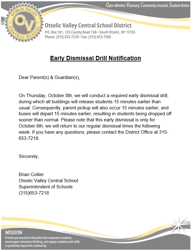 Early Dismissal Drill Graphic