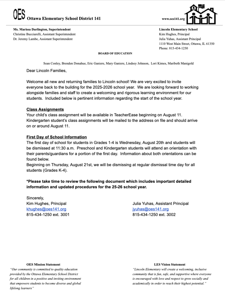 Welcome Back Letter Pg 1
