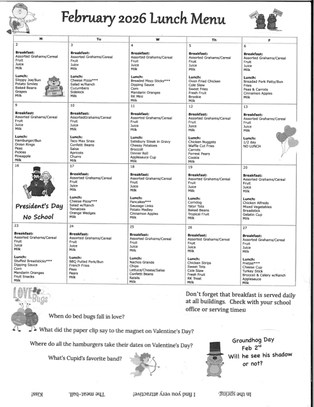 February Lunch Menu