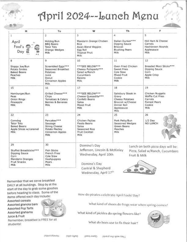 April Lunch Menu