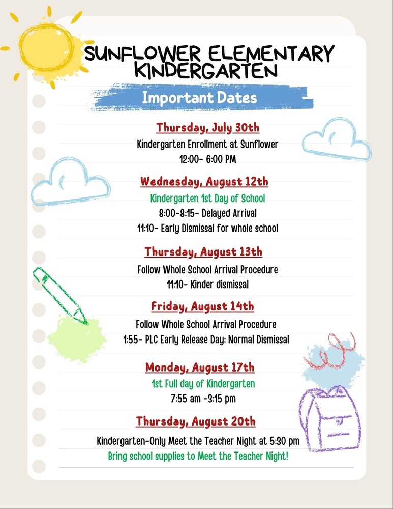 Kindergarten Important Dates