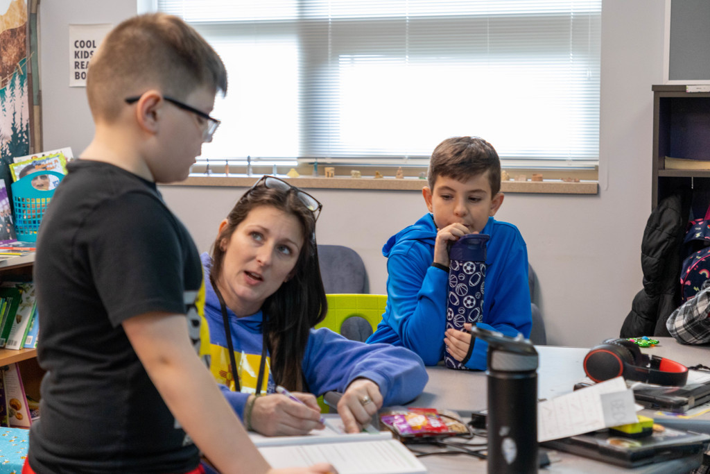 Teaching math in a classroom.