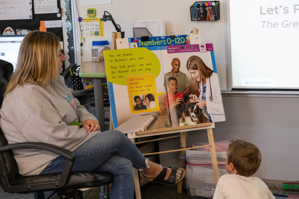 Teacher reading to her class.