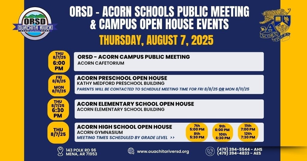 ORSD - Acorn Campus Public Meeting and Open House events - PreK - 12th grade