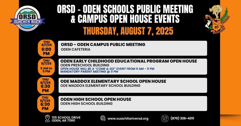 ORSD - Oden Campus Public Meeting and Open House events - PreK - 12th grade