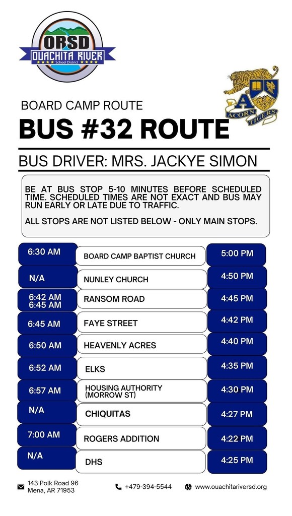 Acorn Campus Bus Route - #32 Board Camp Route