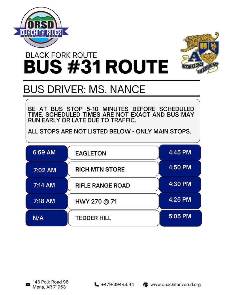 Acorn Campus Bus Route - #31 Black Fork Route