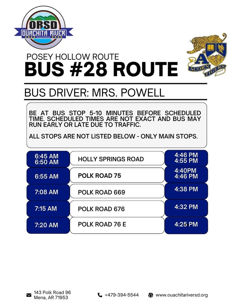 Acorn Campus Bus Route - #28 Posey Hollow Route