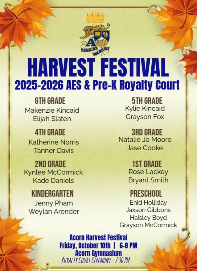 2025-2026 Harvest Festival AES and PreK Royalty Court