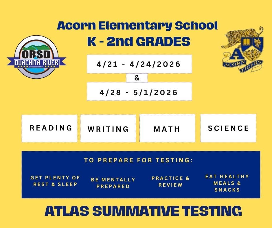 AES K-2nd Grades - ATLAS Summative Testing Schedule 2026