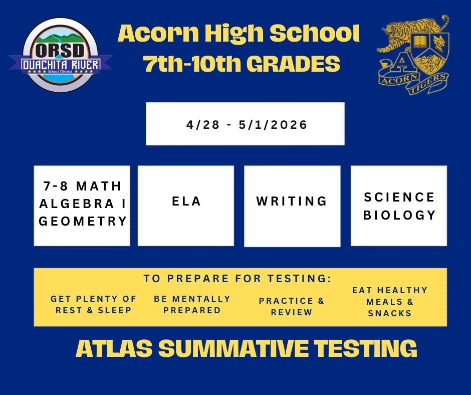 AHS ATLAS  Summative Testing Schedule Spring 2026
