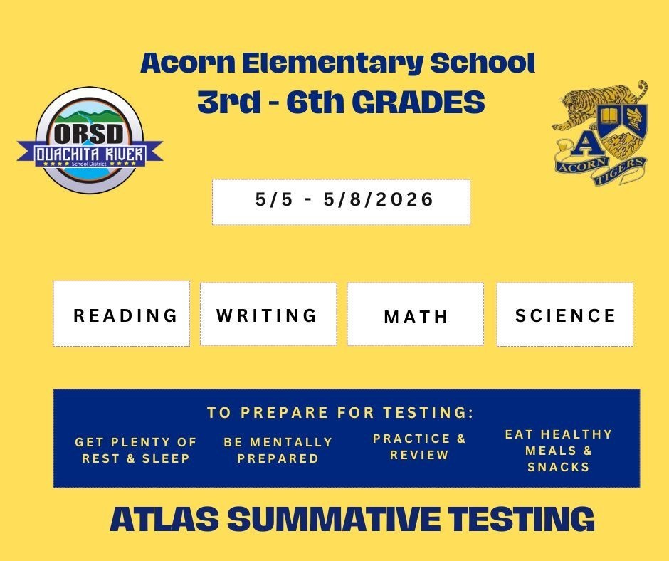 AES ATLAS Summative Testing Schedule - grades 3-6 -  spring 2026