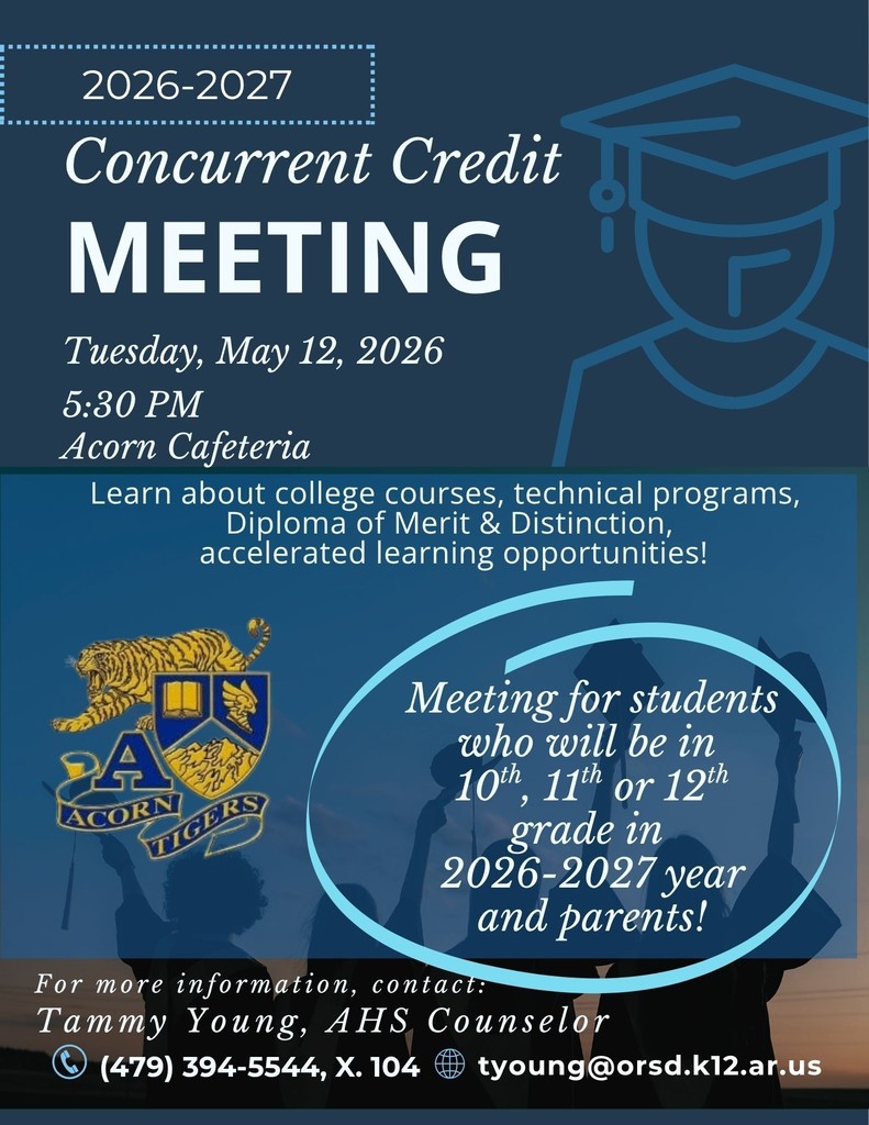 AHS Concurrent Credit Meeting - Tuesday, May 12th - 5:30 PM -in the Acorn Cafeteria