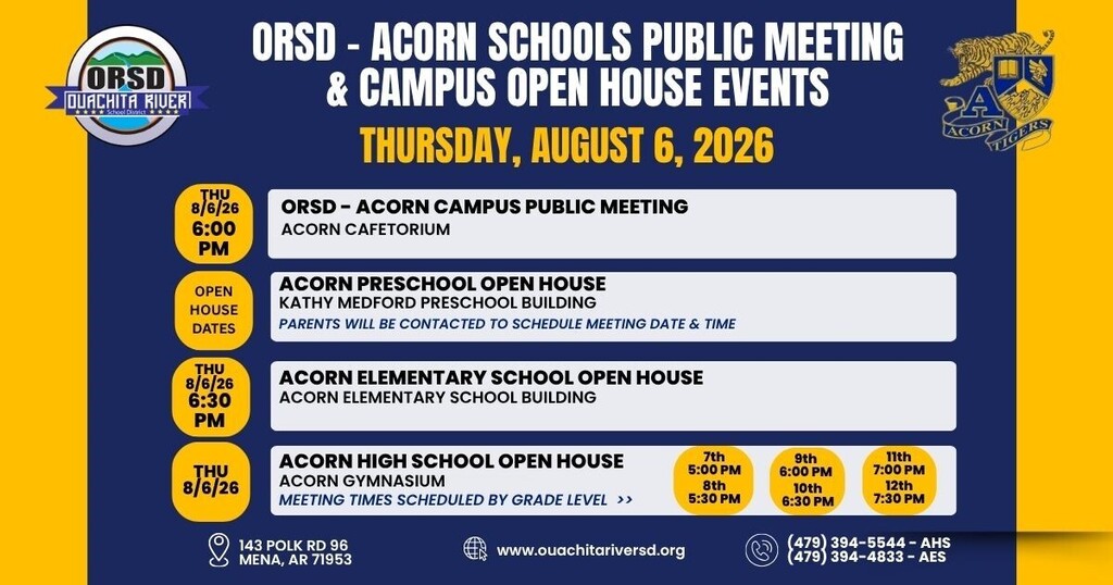 ORSD - Acorn Campus Public Meeting and Open House events - PreK - 12th grade