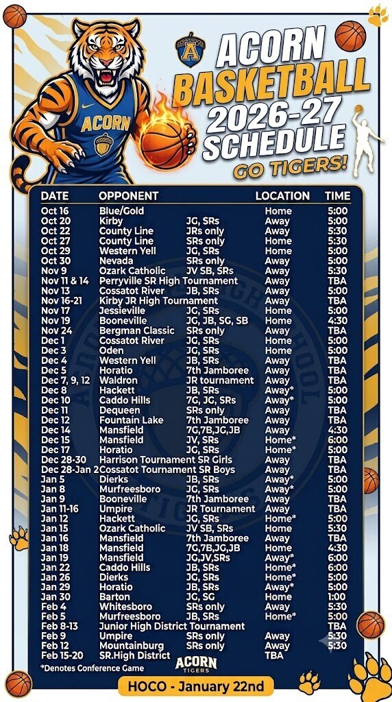 AHS Basketball Schedule - 2026-2027