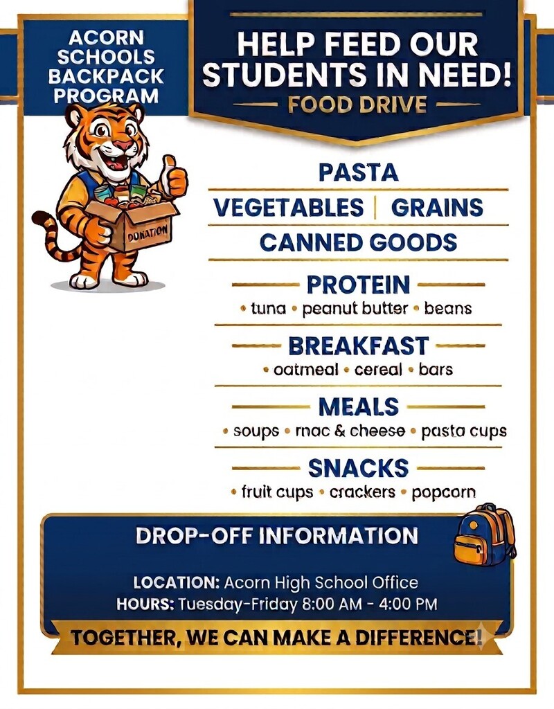 Acorn Schools Backpack Program Food Drive