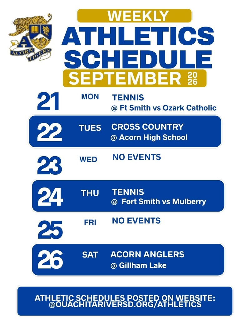 Acorn Athletics Weekly Schedule - 9-21 to 9-26-2026