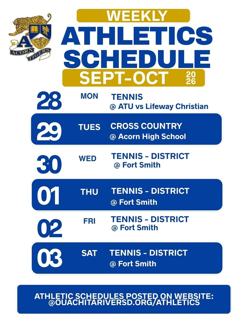Acorn Athletics Schedule - 9-28 - 10-3-2026