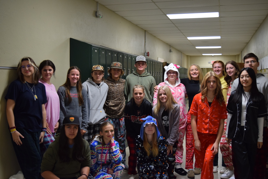 OHS students participating in Spirit Week (Pajama Day)