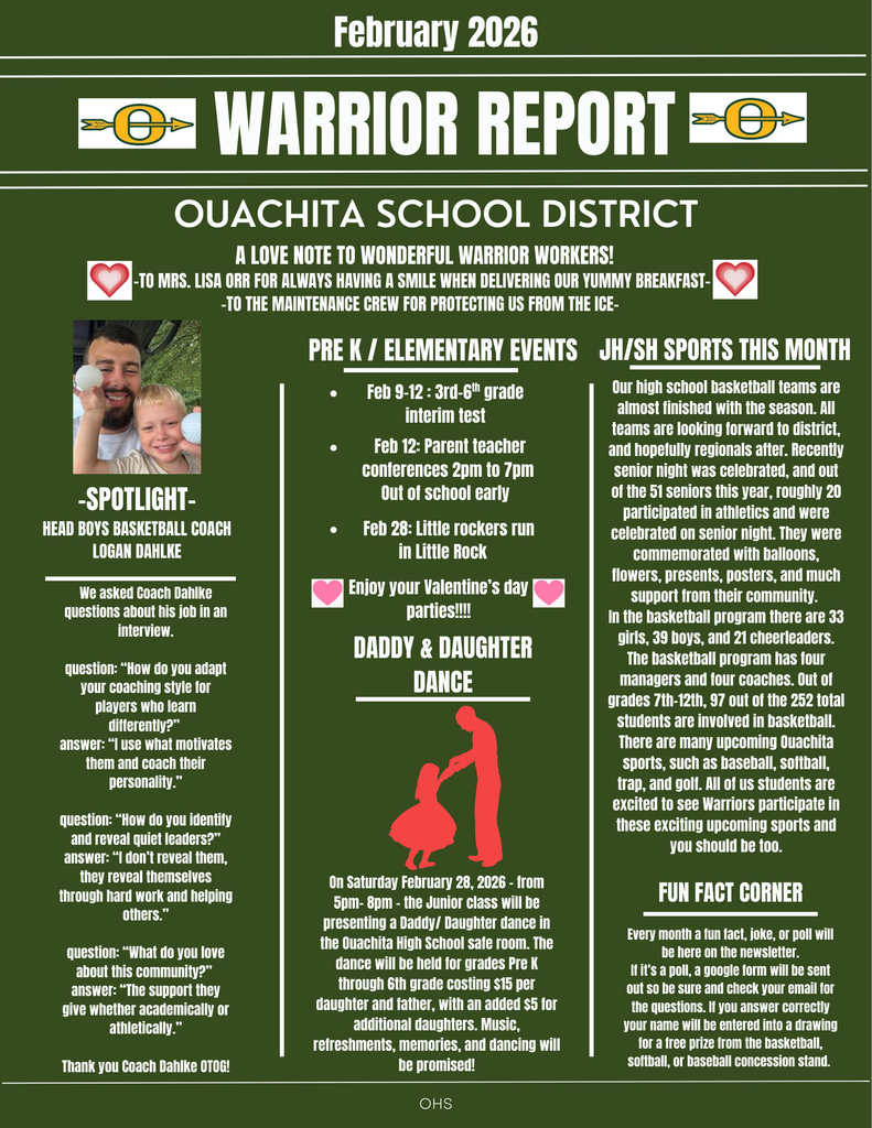 The Ouachita Warrior Newsletter for the month of February