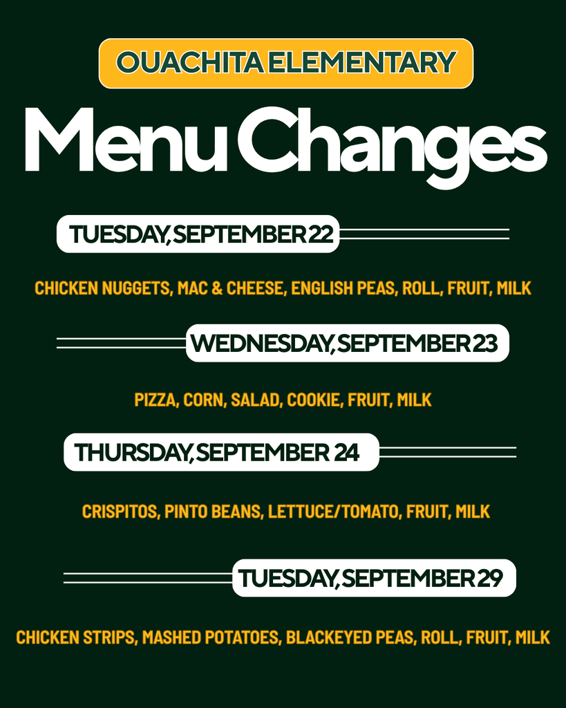 Menu changes 9/22, 23, 24, and 29