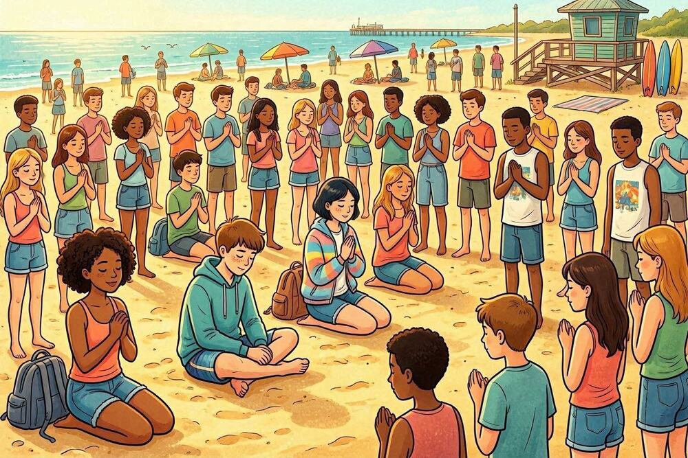 Teenagers gathered in prayer