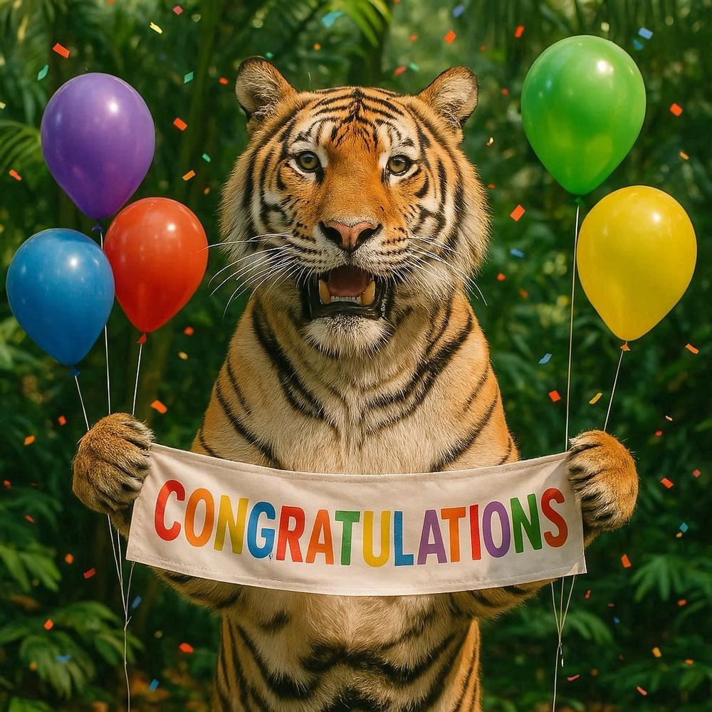 Tiger an congratulations banner