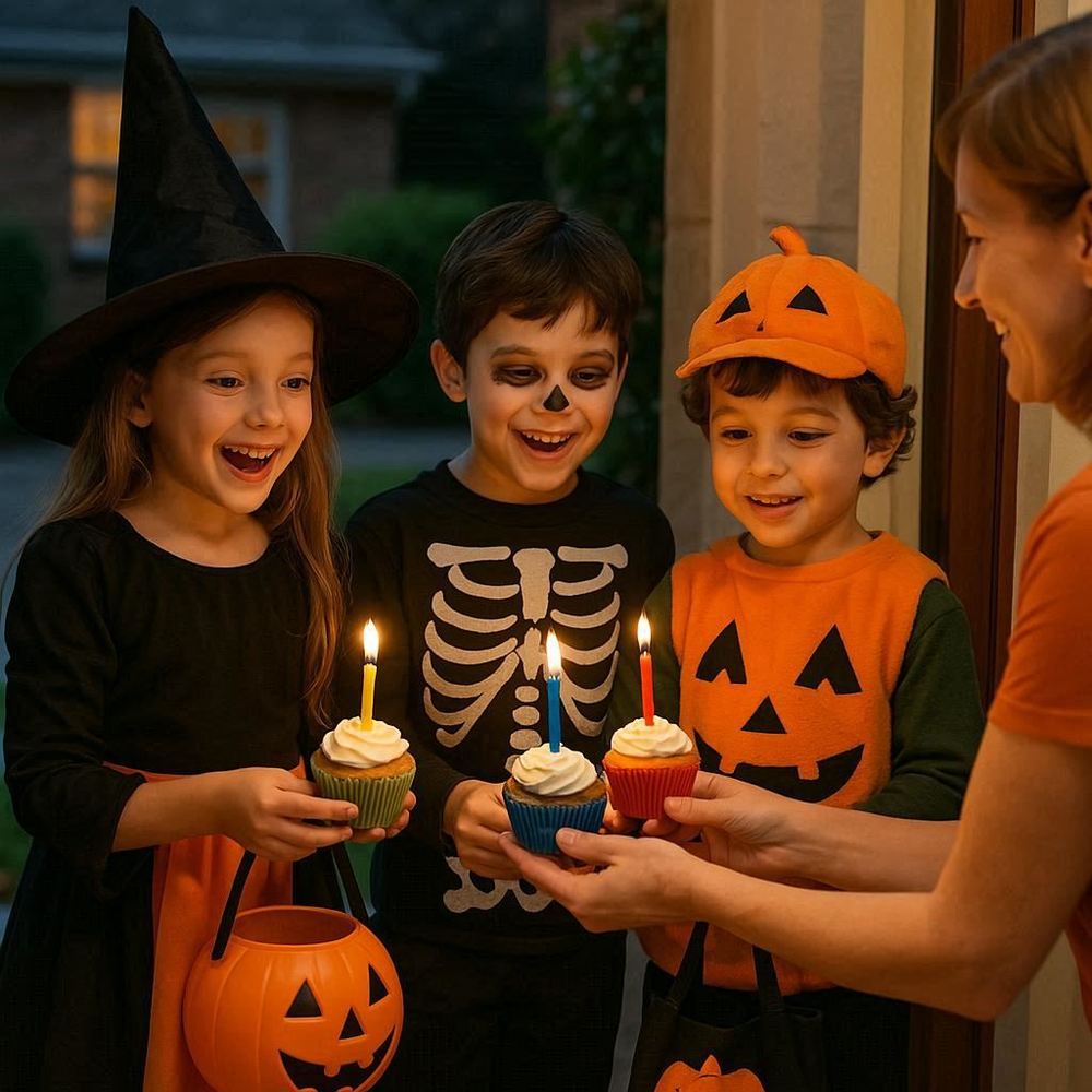 kids receiving birthday cupcakes