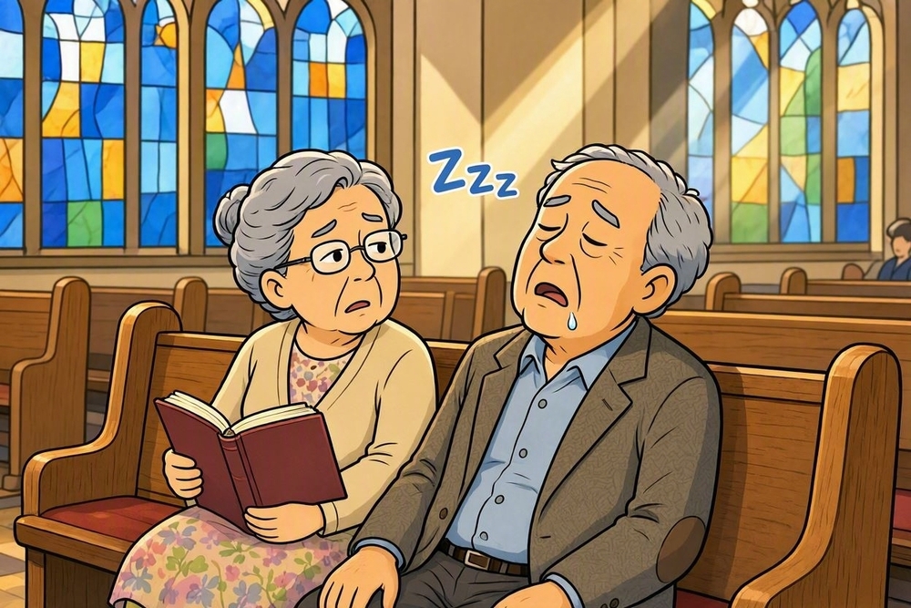 Old man sleeping in church