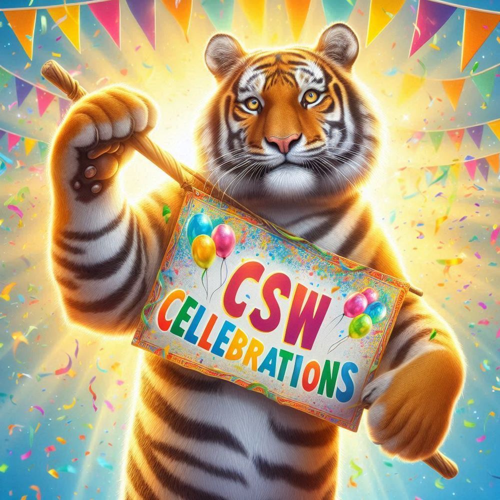 Tiger holding a banner