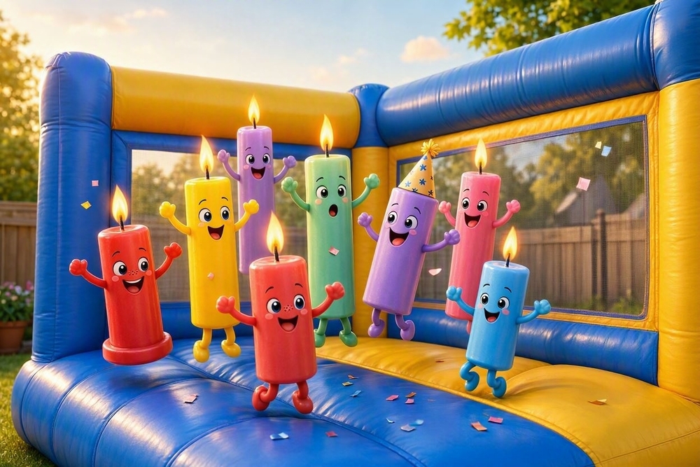 birthday candles in a bounce house