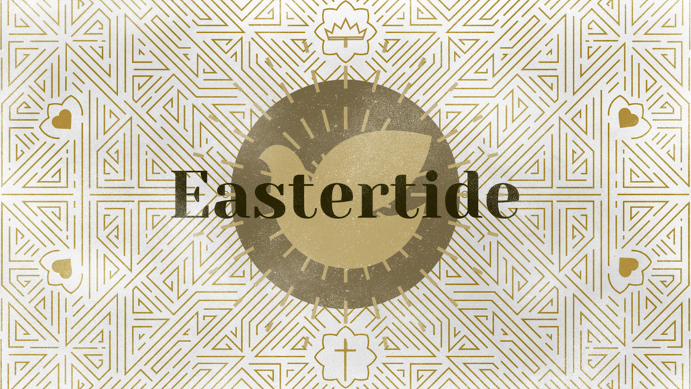 Eastertide on a clipart dove with a maze background