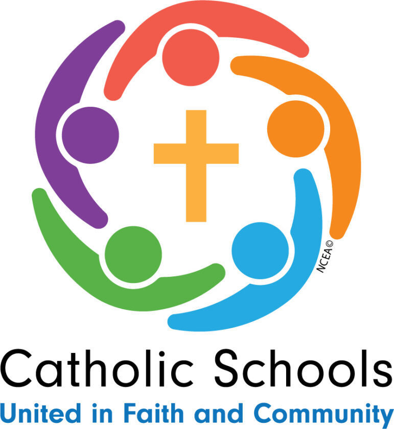 NECA Catholic Schools Logo images hugging around a cross