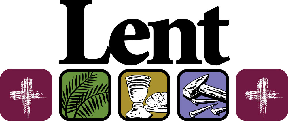 the symbols of Lent, cross of ashes, palm branches, bread & wine and hammer and nails