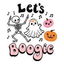 Let's Boogie clipart with skelaton, ghost and pumpkins