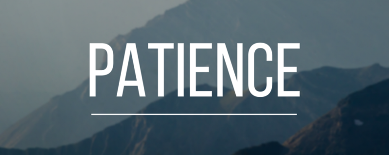 word Patience with a mountain range background