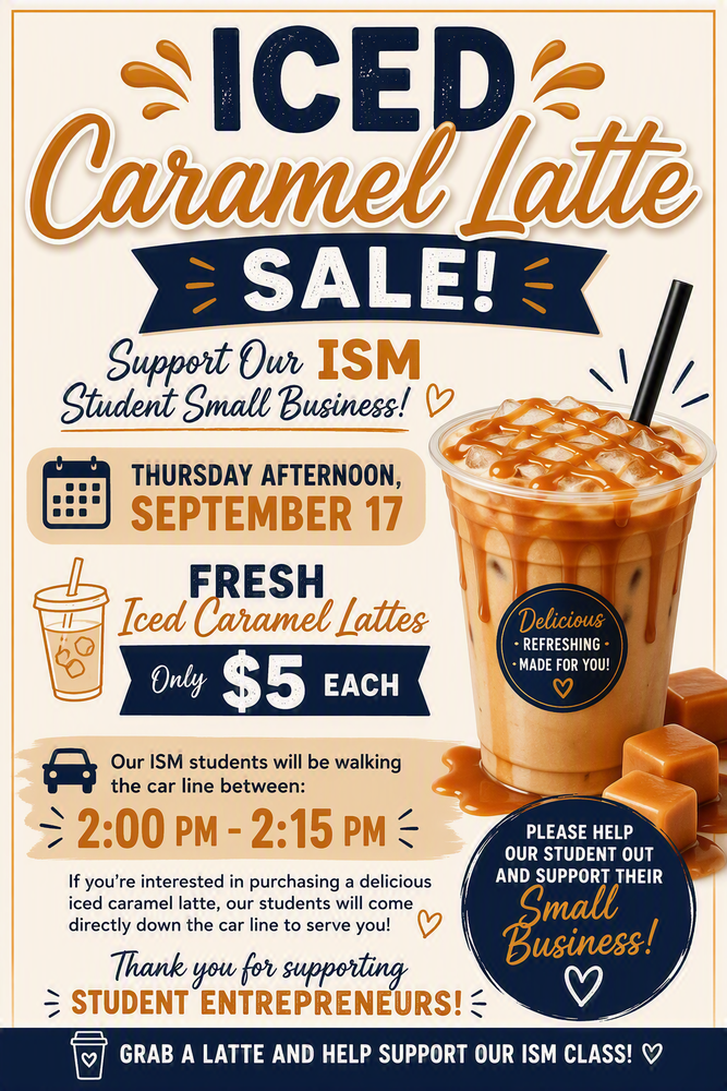 Flyer for ISM selling coffee in the car line