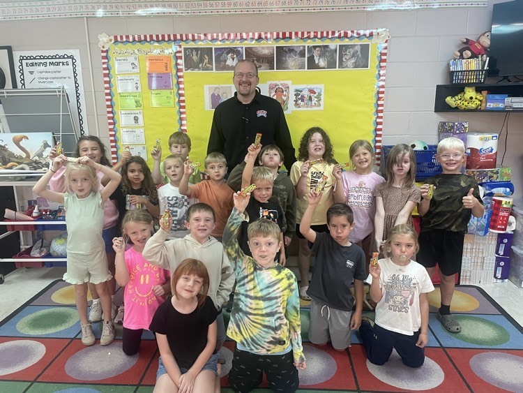 Mr. Shawn Gray visiting with Mrs. Gray’s class for national chewing gum day