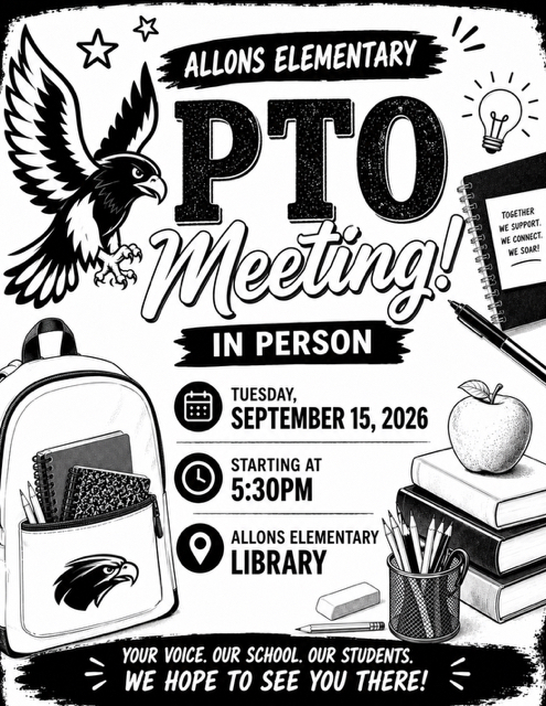 image advertising upcoming PTO Meeting on Tuesday, September 15 at 5:30 pm in the library