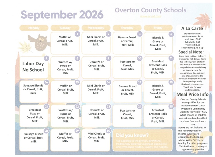 September breakfast menu
