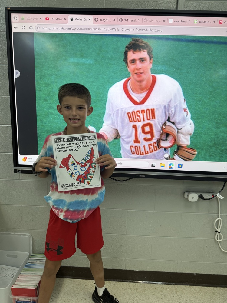 This is their patriot’s day activity. They learned about Welles Crowther, the man in the red bandana who saved many lives on 9/11.