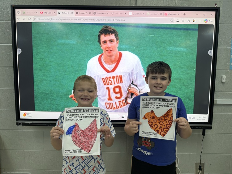 This is their patriot’s day activity. They learned about Welles Crowther, the man in the red bandana who saved many lives on 9/11.