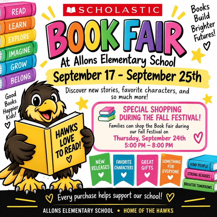Join us for the Book Fair September 17-25 in the library with special shopping hours on September 24 from 5-8 pm