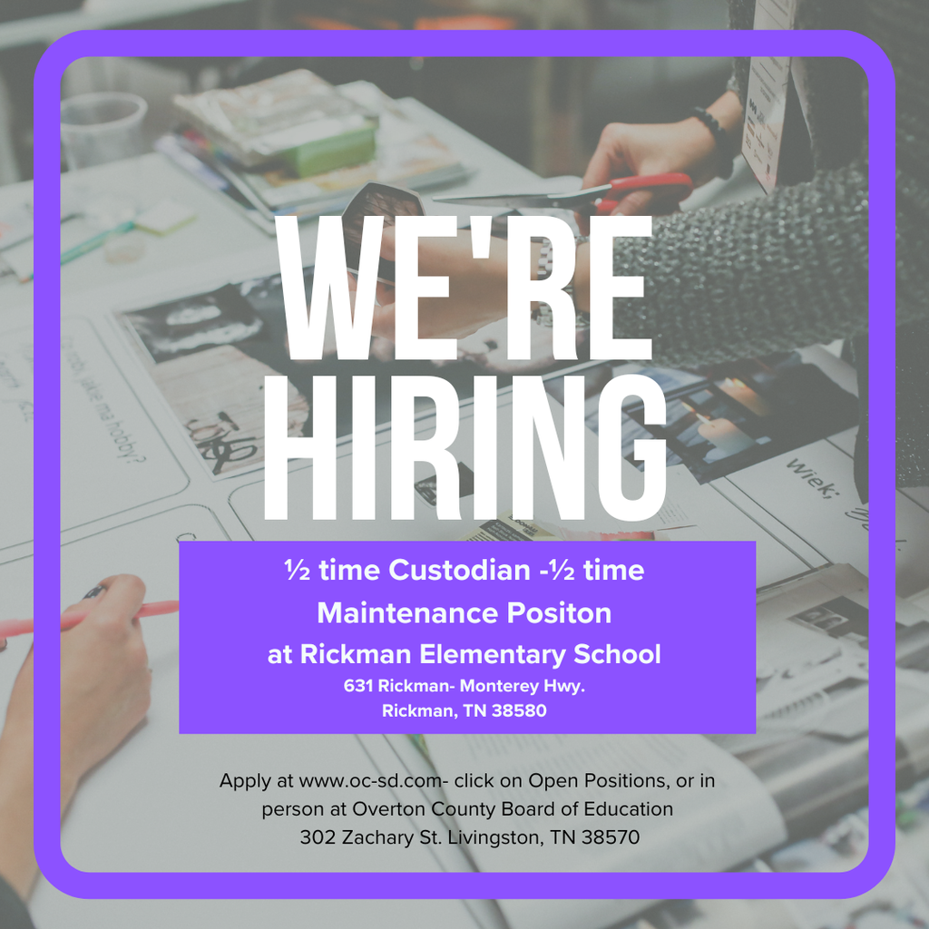 1/2-time Custodian- 1/2-time Maintenance Position at RES available