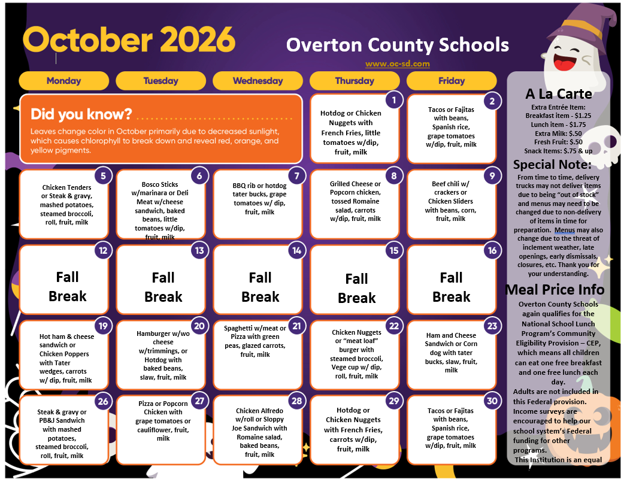 October Lunch Menu- RES