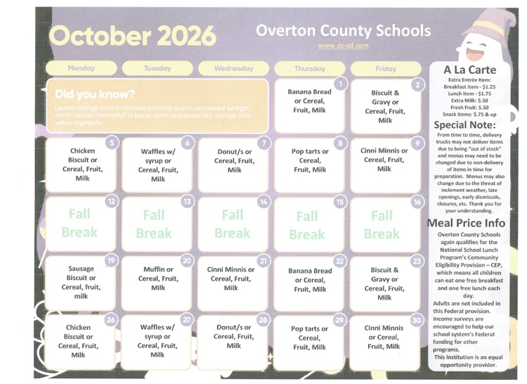 October breakfast menu