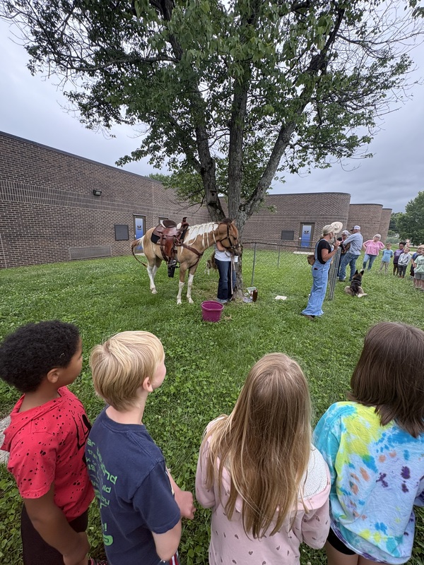 a horse standing near a tree