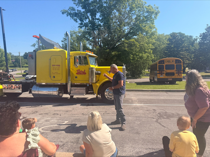 Students visit with EMS