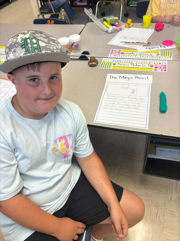 2nd grade students creating fairytale characters with Play Doh
